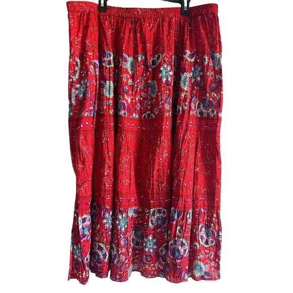Phool Women’s Size 2XL Vintage 100% Cotton Red Indian Floral Print Maxi Skirt - Picture 3 of 5
